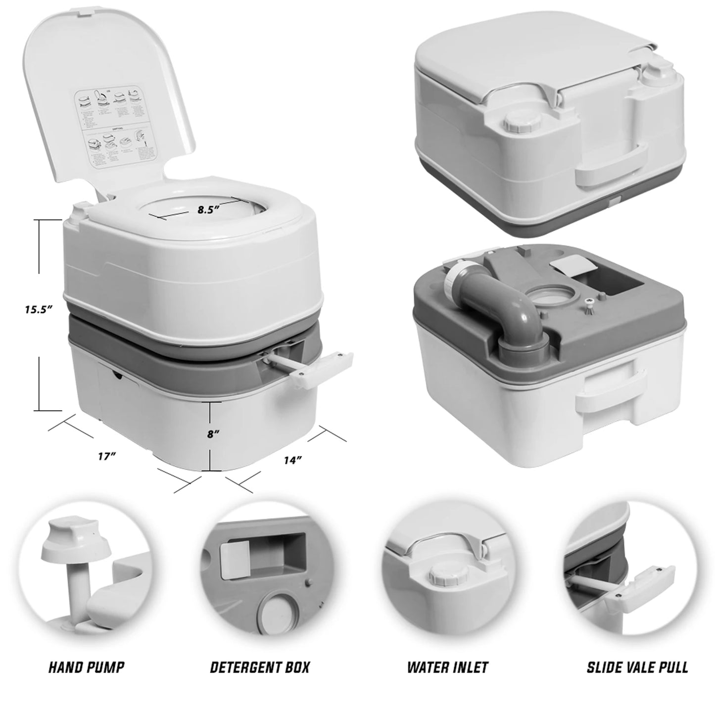 Portable Camping Toilet With Tissue Storage, Leak-Proof Design Indoor Outdoor
