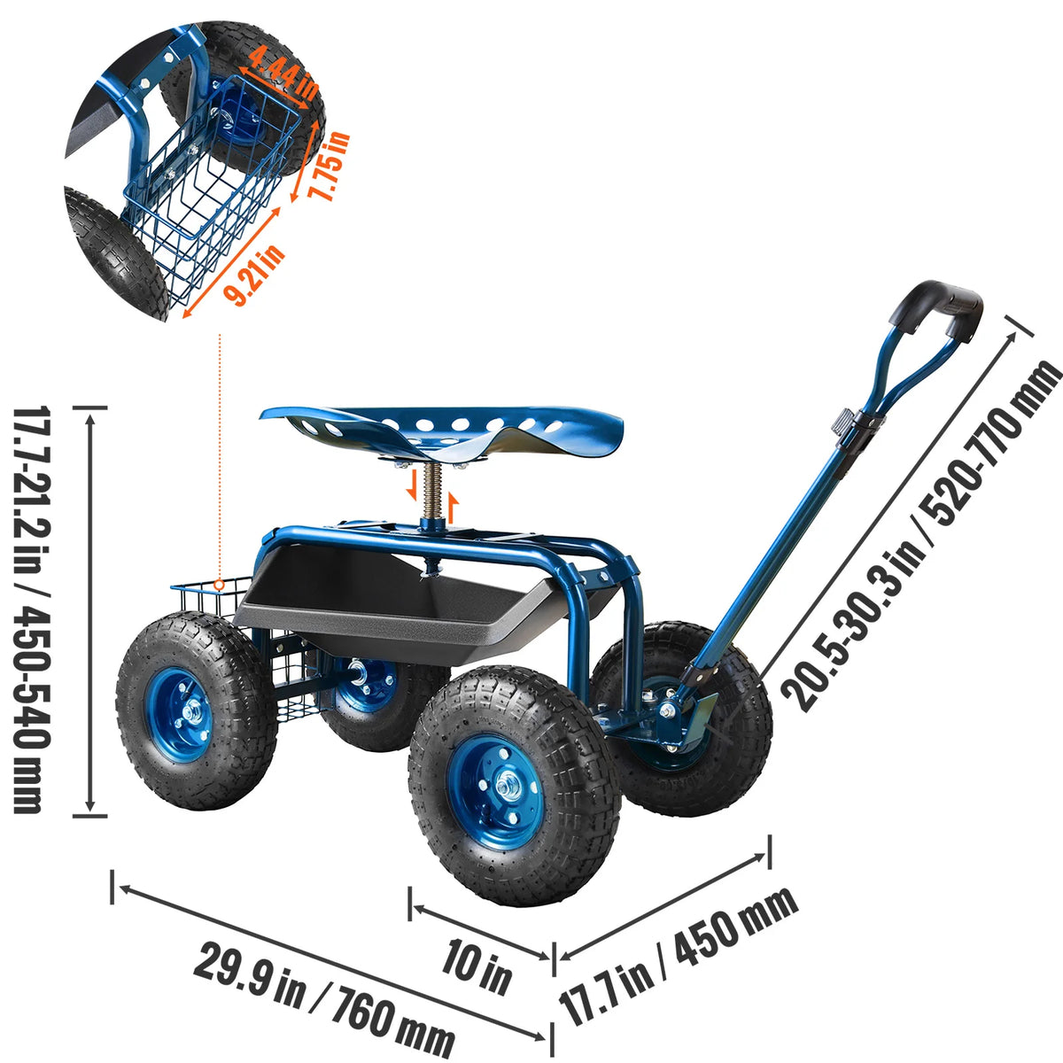 SucceBuy Garden Cart Rolling Workseat with Wheels 360 Degree Swivel