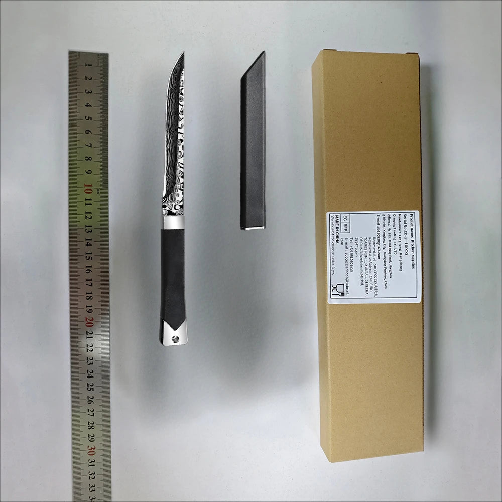 Black Damascus Pattern Outdoor Knife - Ultra-Sharp Fixed Blade with Sheath. Perfect for Camping, Hiking, bbq, and Survival Tasks