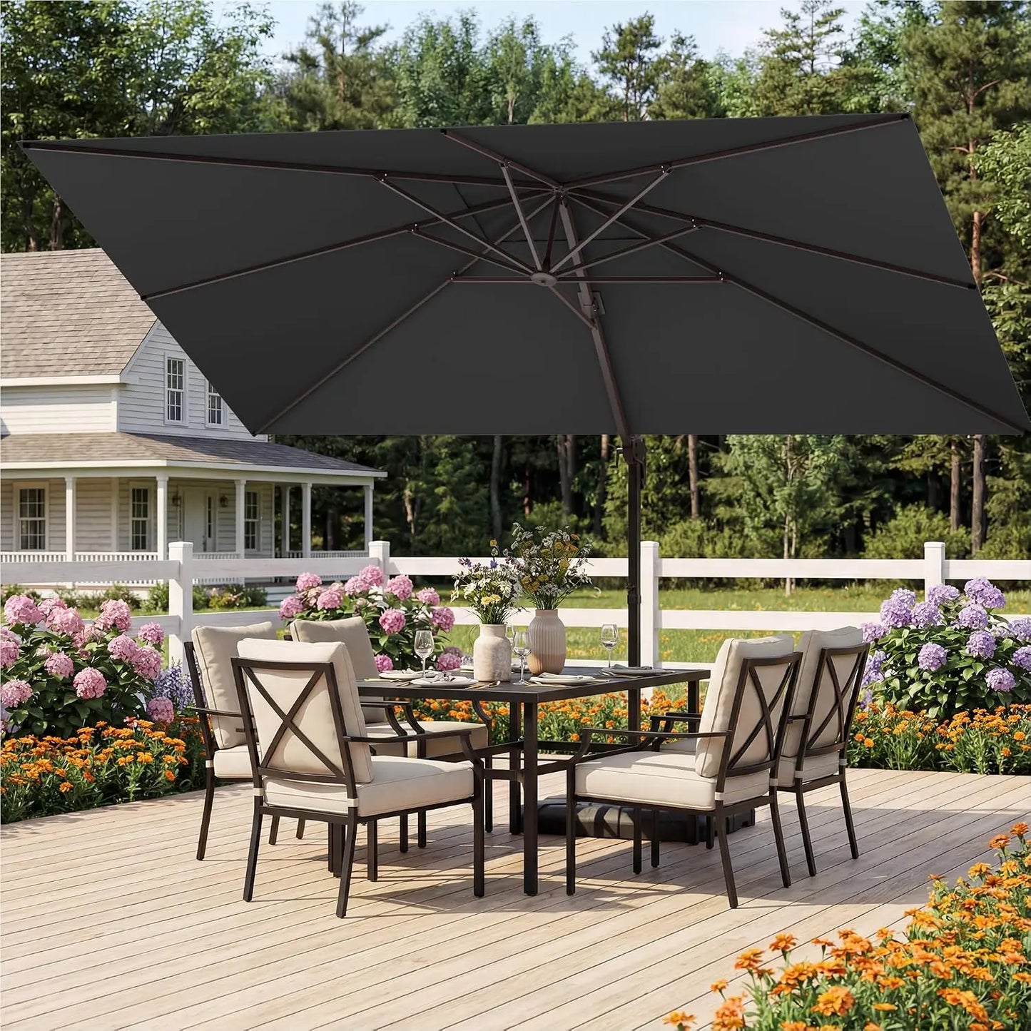 9'x12' Heavy Duty Double Top Rectangular 360° Rotatable Offset Cantilever Patio Umbrella, Customized
