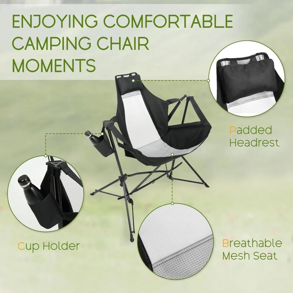 Portable Folding Hammock Chair Set of 2 with Stand - Outdoor Swing Camping Chair for Beach, Lawn, Patio (Black)
