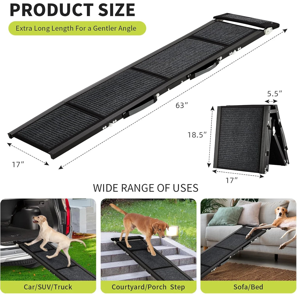 HiMISS Foldable Car Dog Ramp Featuring Nonslip Surface And Stability