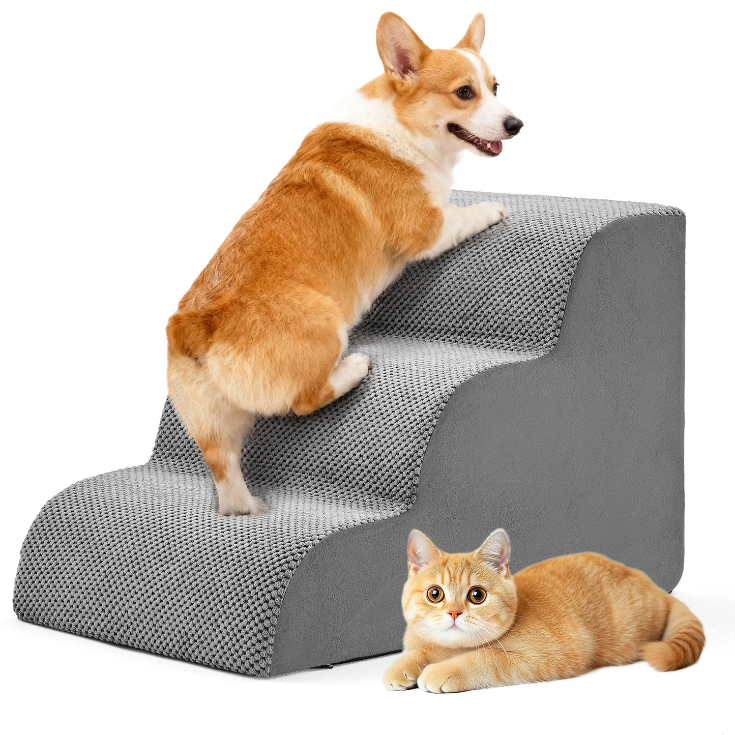JHK 3-5 Step High-Density Foam Dog Stairs Ramp For Small Dogs