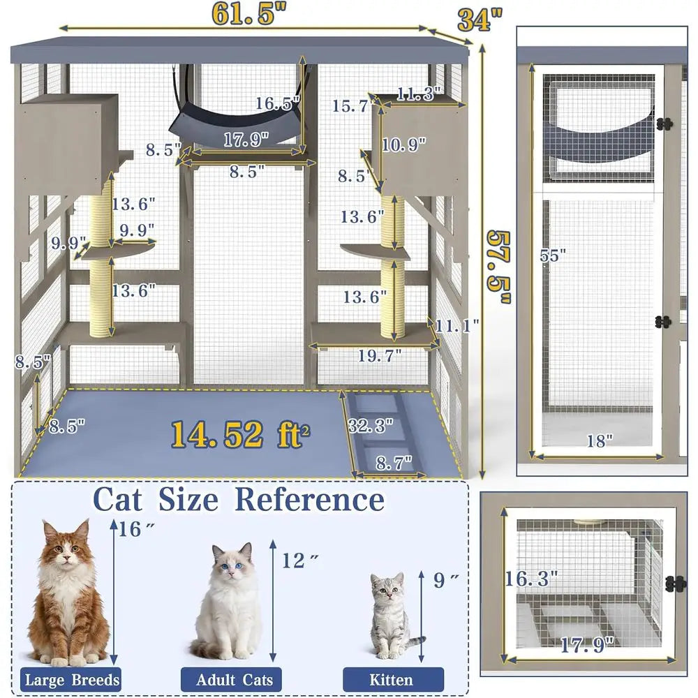 Premium Catio Outdoor Cat Enclosure With Platforms And Hammock