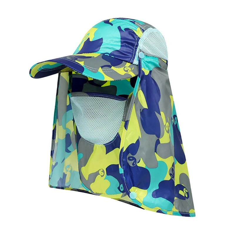 Men Summer Sun Hat Fishing Cap Women Neck Face Sunscreen Flap UV Protector Quick-Drying Removable Face Mask Ear Neck Cover Caps