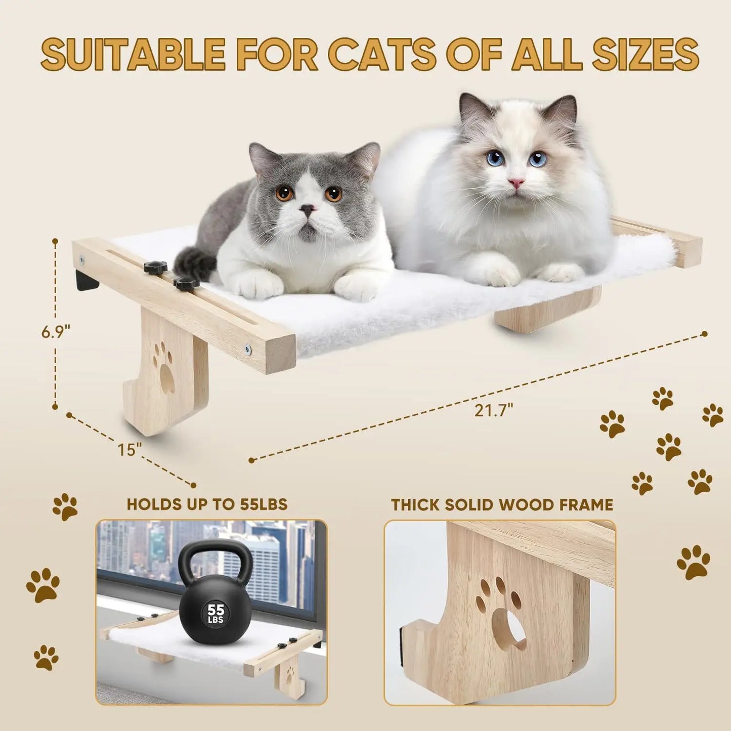 CZBNYX Cat Window Hammock For Indoor Cats With Wooden Frame