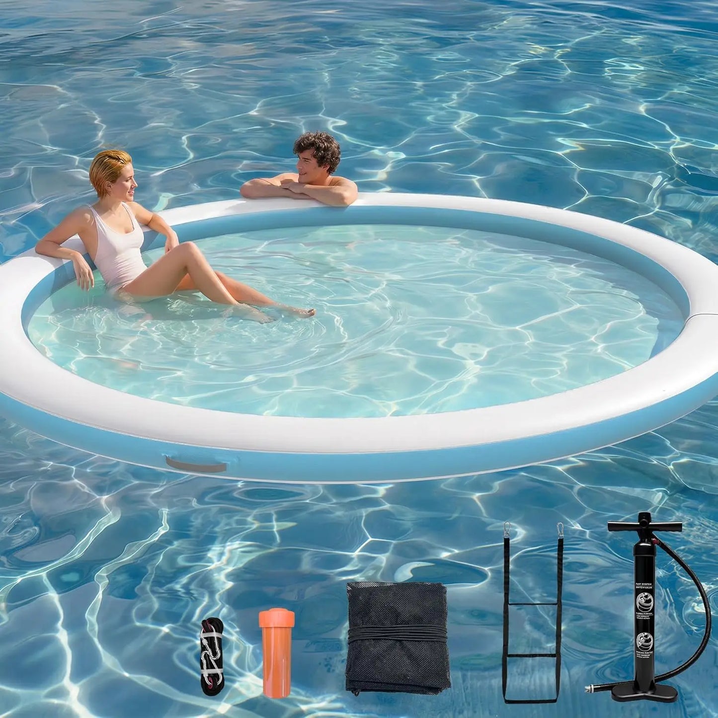 Water Hammock Inflatable Sunchill Float Ring with Mesh Design, Heavy Duty Inflatable Raft Float Ring Platform,Hammock, Custom