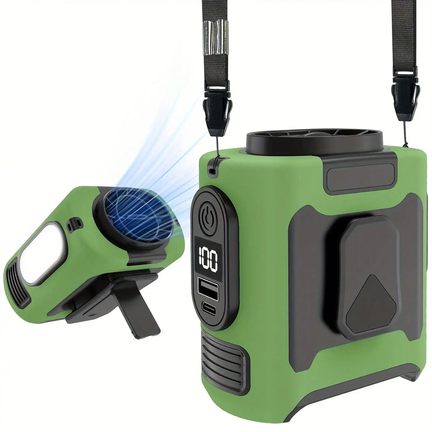 Portable Neck Fan With 10000mAh Battery Dual Clips And Flashlight