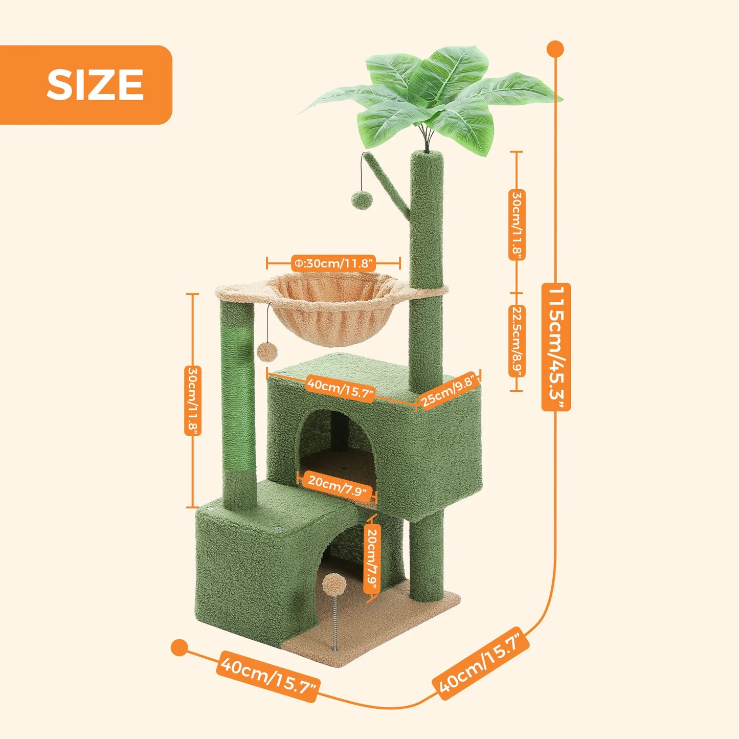 PEQULTI Cactus Cat Tree Indoor Cat Tower With Condo Hammock