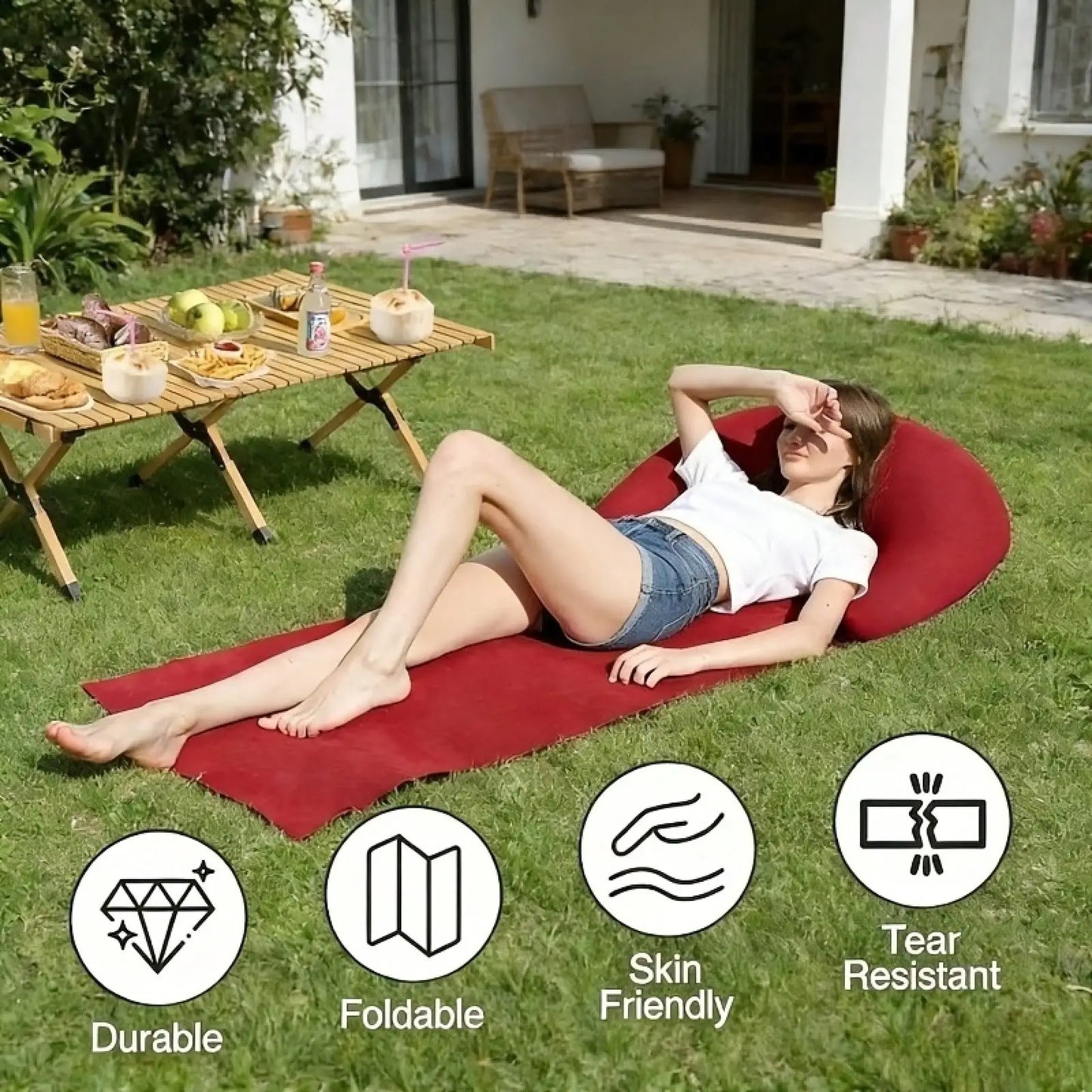 NewInflatable Pillow Beach Mat, Portable With Head Support - Collapsible Air Couch Beach Chair For Outdoor Activities Like Beach