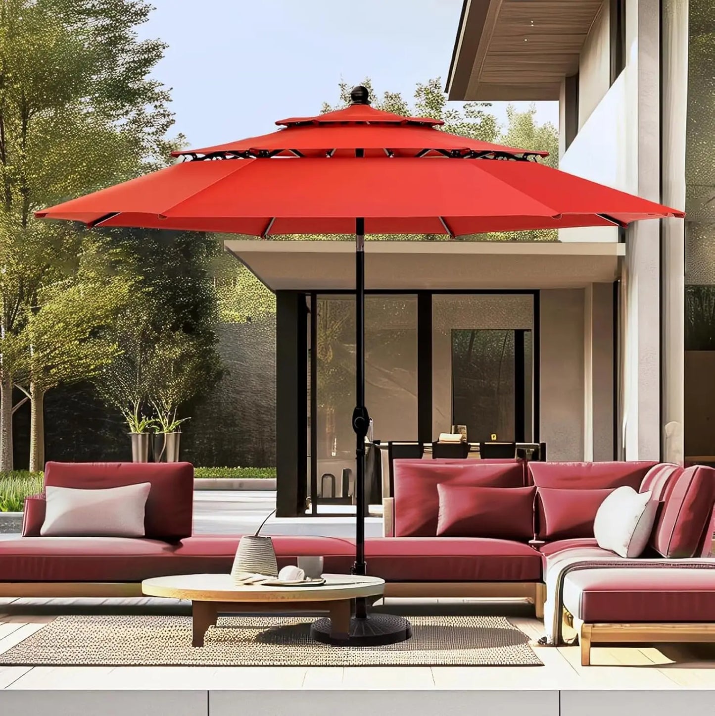 10ft Outdoor Patio Umbrellas for Outside, 3 Tier Vented Market Table Umbrella Windproof for Backyard, Deck, Customized