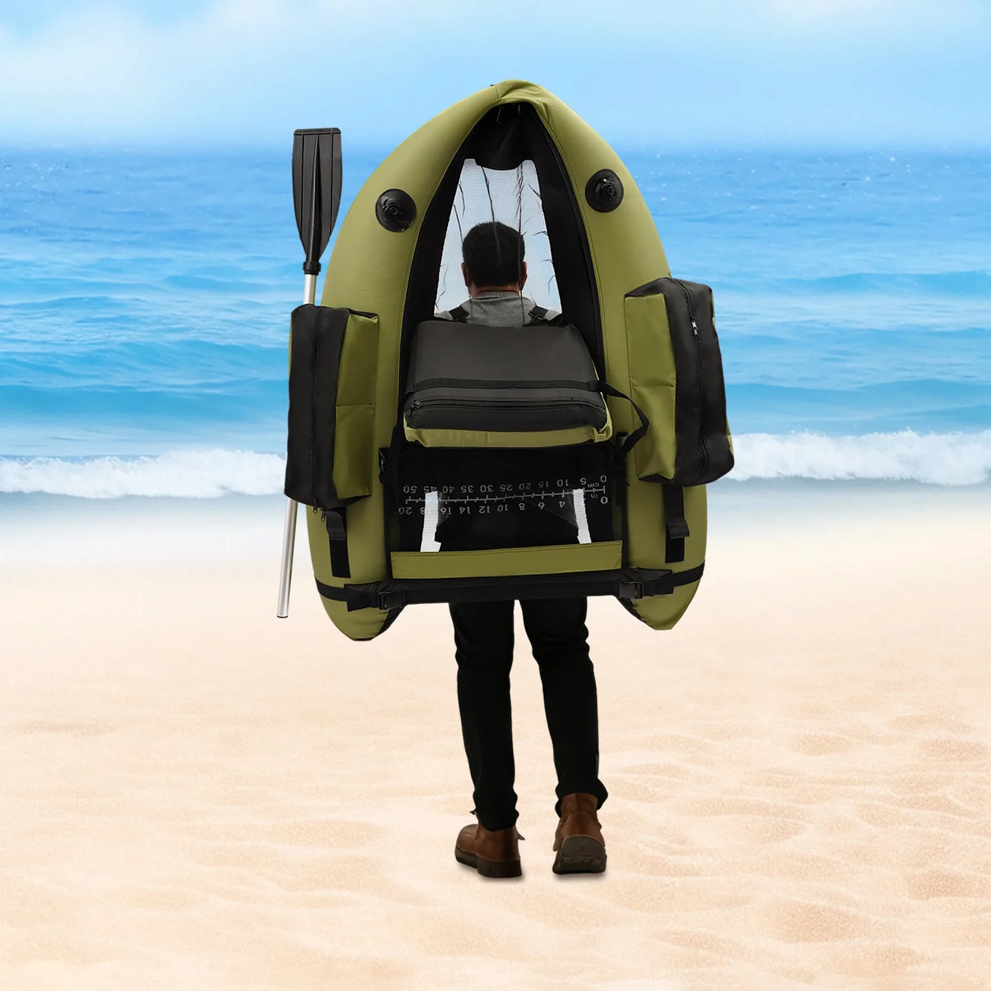 Inflatable Fishing Boat 1-Person Portable Lightweight Dinghy with Oars Pump Carry Bag for Lake River Kayak Rafting Float Tube
