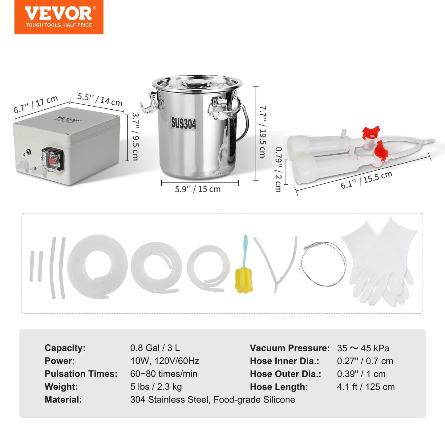 SucceBuy Goat Milking Machine Stainless Steel Bucket Electric Pulsation