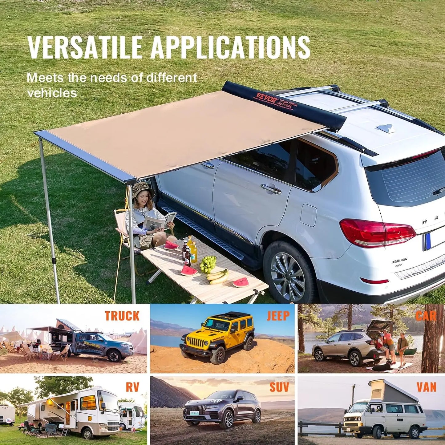 Retractable SUV Awning With UV50 Plus Waterproof Storage Easy Setup