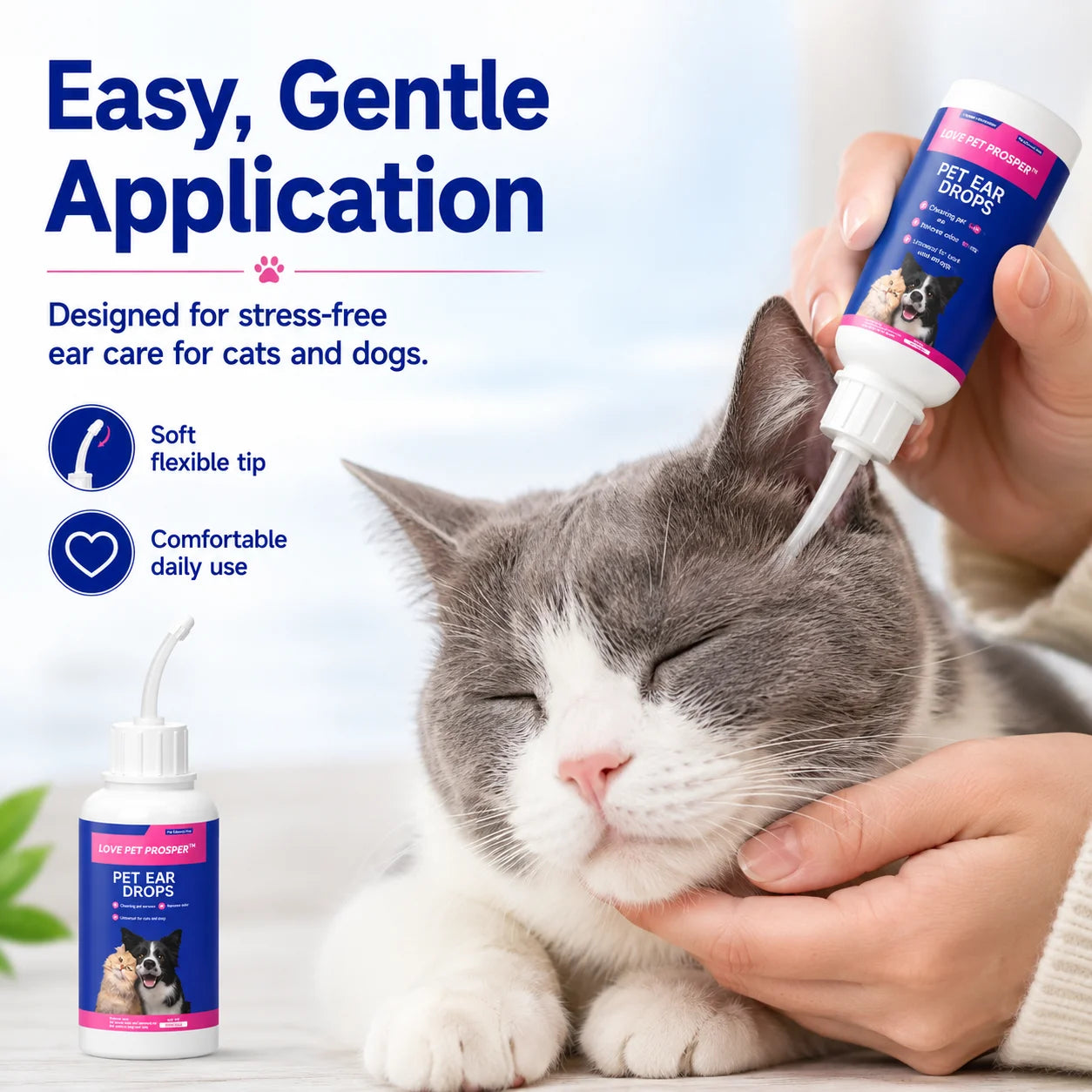 Gentle Pet Ear Drops For Dogs And Cats Cleaner Solution