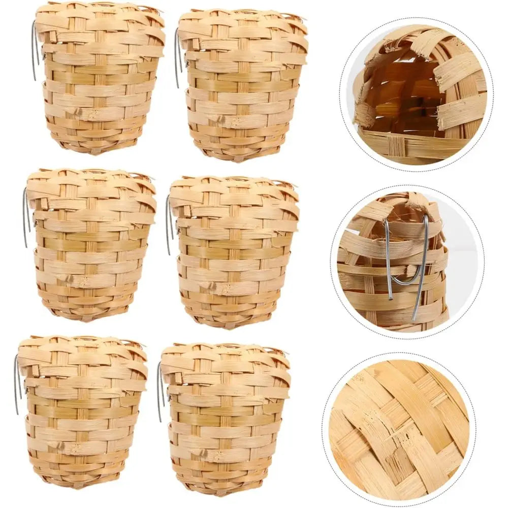 6pcs Handmade Bamboo Bird Nest Finch Bird Nests for Cages Bird House for Balcony Bird House for Warm Shelter Garden Hand Woven A