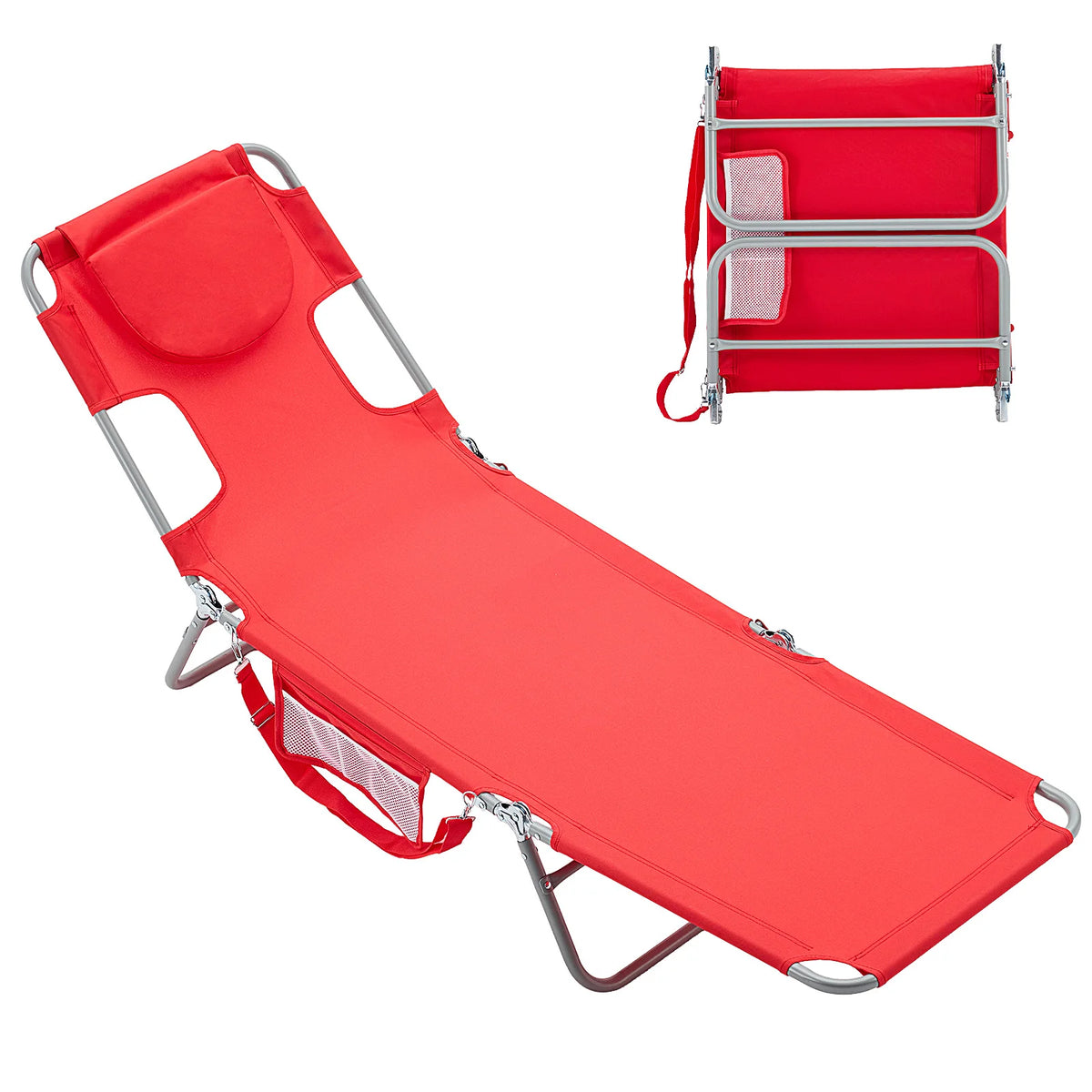 JHK Adjustable Reclining Beach Lounge Chair Portable Folding Metal Frame