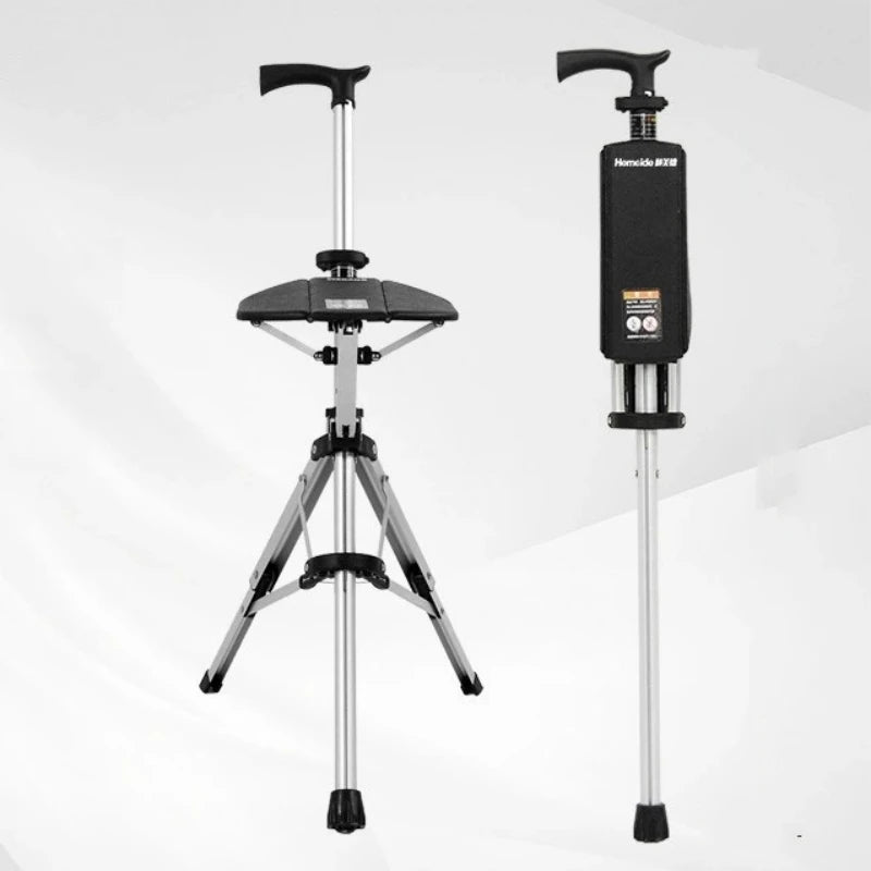 2-In-1 Portable Folding Cane and Chair With Three Legs
