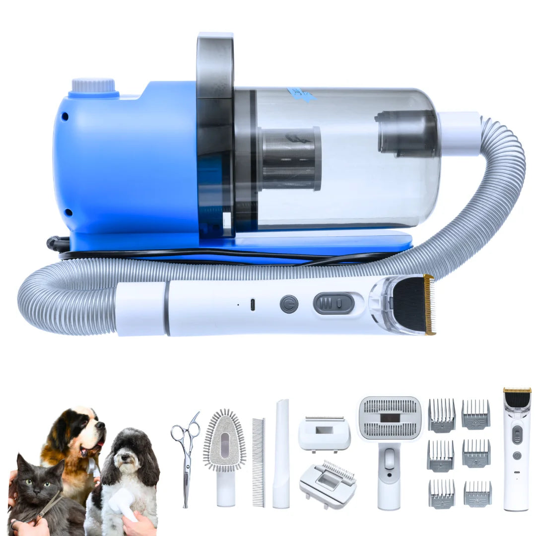 Grooming Kit for Dogs & Cats, with Vacuum, Removes up to 99% of Fur, Brushes, Clippers, for Shedding, Low noise, Adjustable Spee