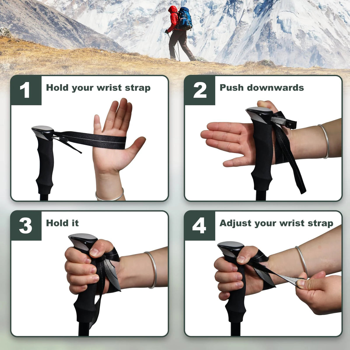 Aluminum 5 Section Folding Trekking Pole For Outdoor Hiking