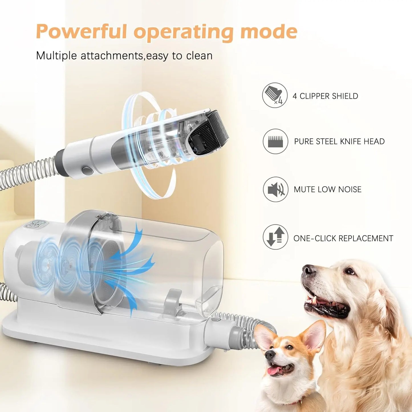 Pet Grooming Vacuum Kit With Low Noise And 5 Tools For Hair Removal