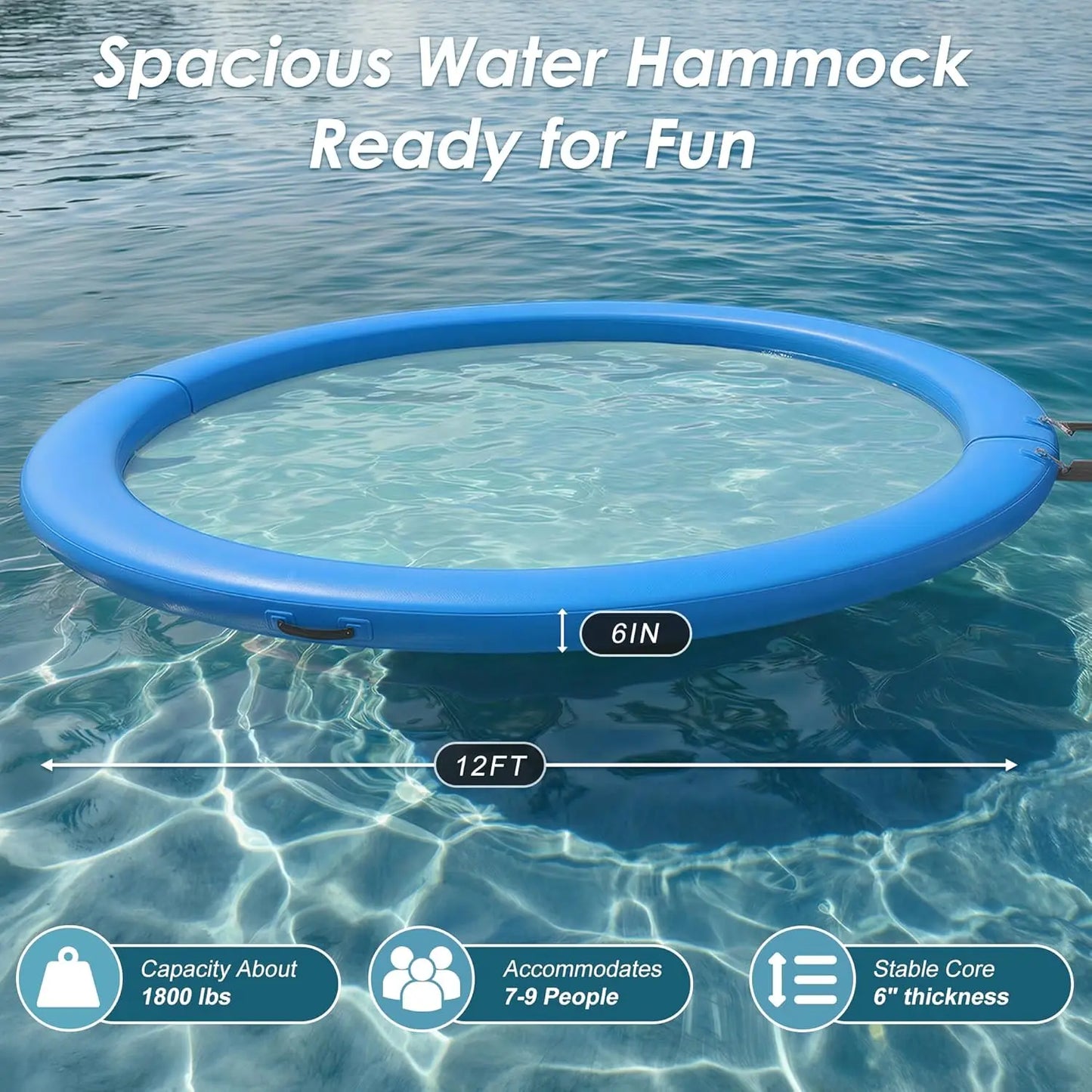 Water Hammock Inflatable Sunchill Float Ring with Mesh Design, Heavy Duty Inflatable Raft Float Ring Platform,Hammock, Custom