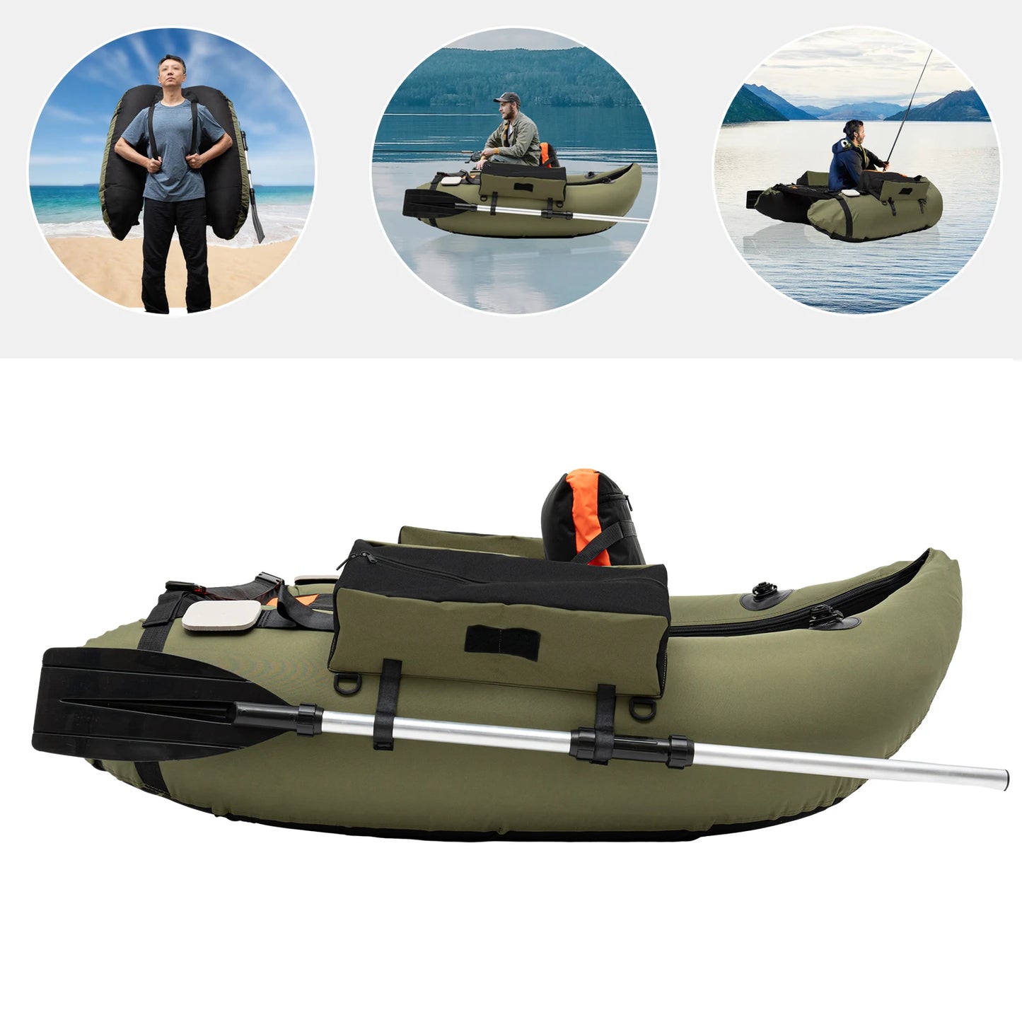 Inflatable Fishing Boat 1-Person Portable Lightweight Dinghy with Oars Pump Carry Bag for Lake River Kayak Rafting Float Tube