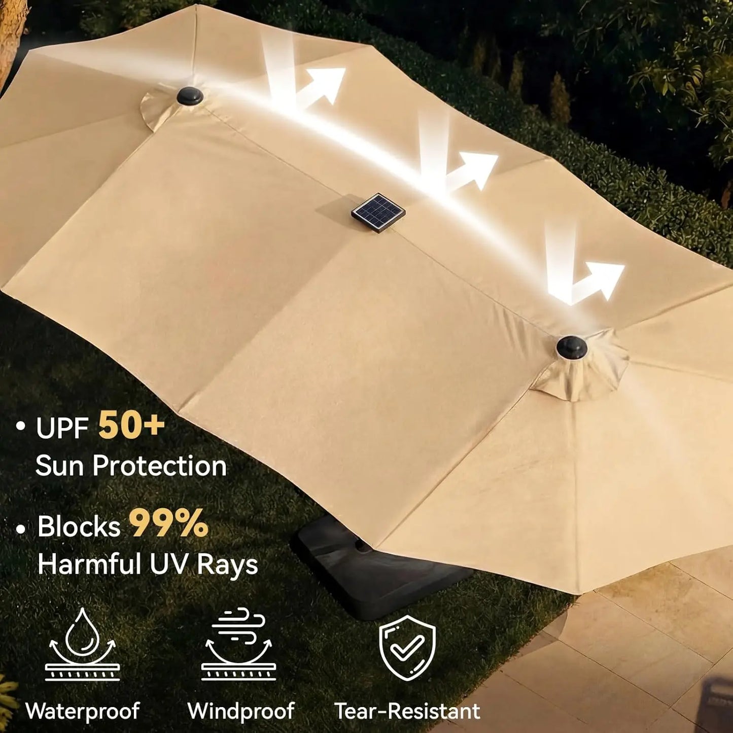 Outdoor Double-Sided Rectangular Patio Umbrella With Crank and Base