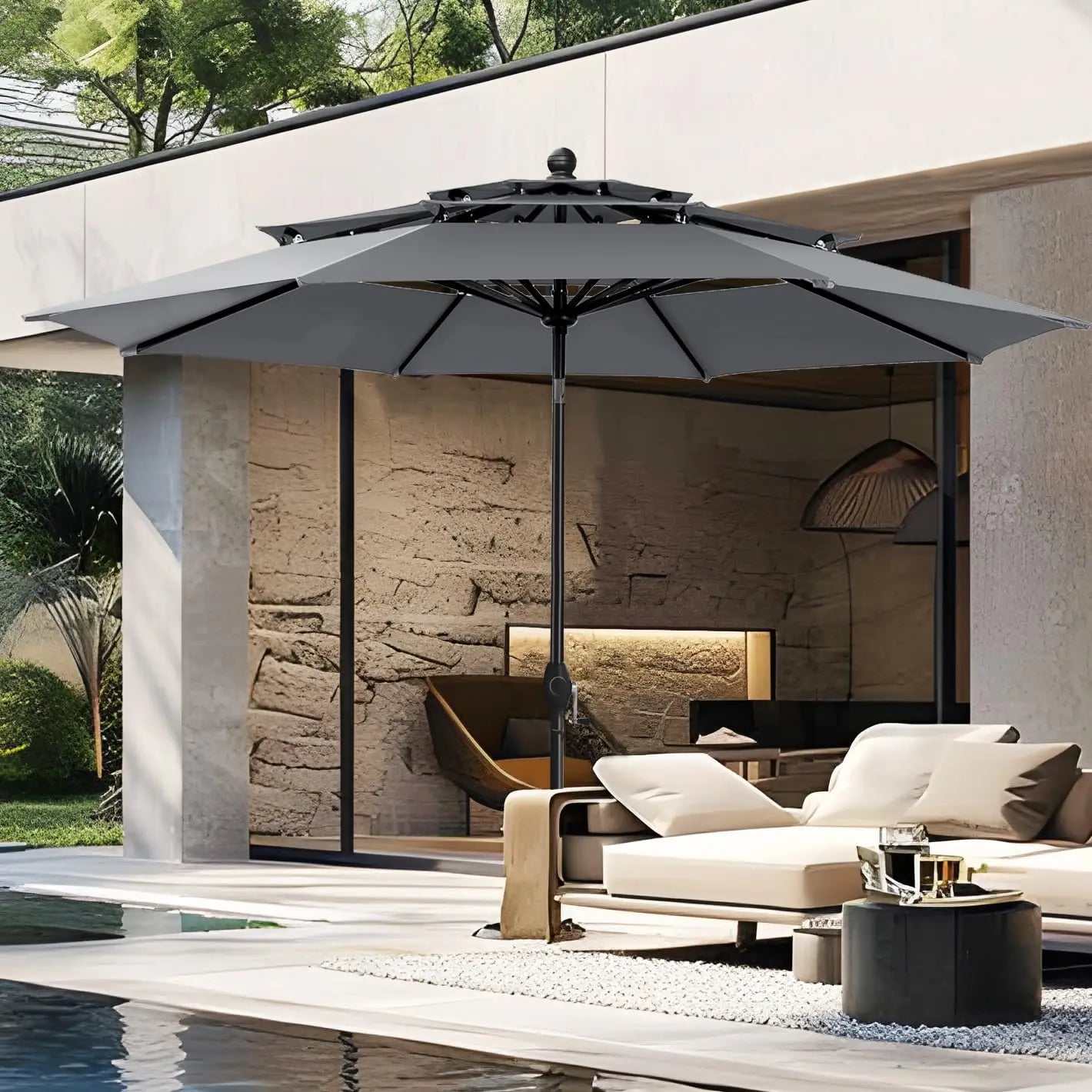 10ft Outdoor Patio Umbrellas for Outside, 3 Tier Vented Market Table Umbrella Windproof for Backyard, Deck, Customized