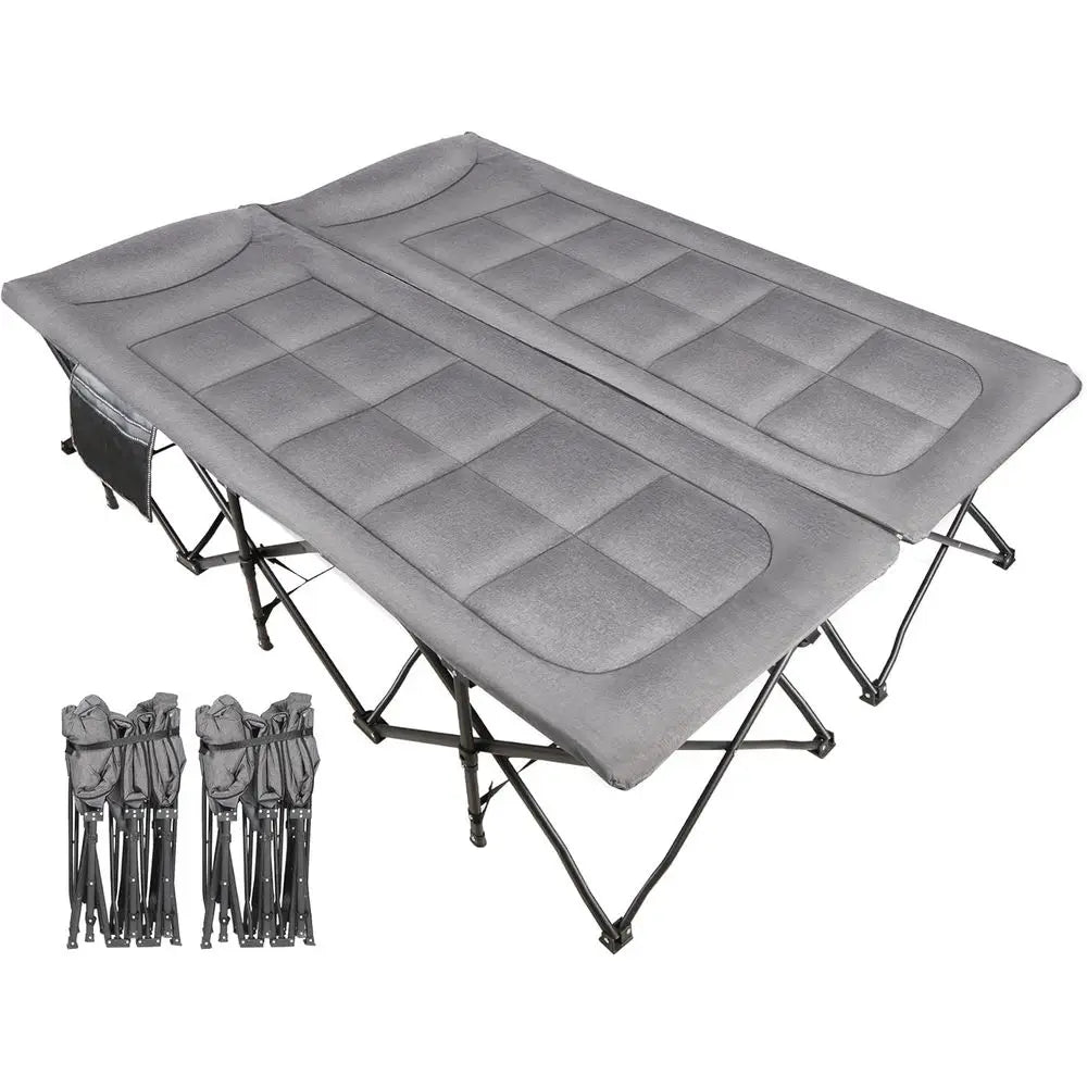 Queen Size Camping Cot or Adults 2 Person, 500lbs Heavy Duty XXL Double Cot with Pad, Portable olding Sleng Cot or Indoor Oice O