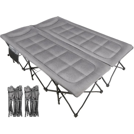 Queen Size Camping Cot or Adults 2 Person, 500lbs Heavy Duty XXL Double Cot with Pad, Portable olding Sleng Cot or Indoor Oice O