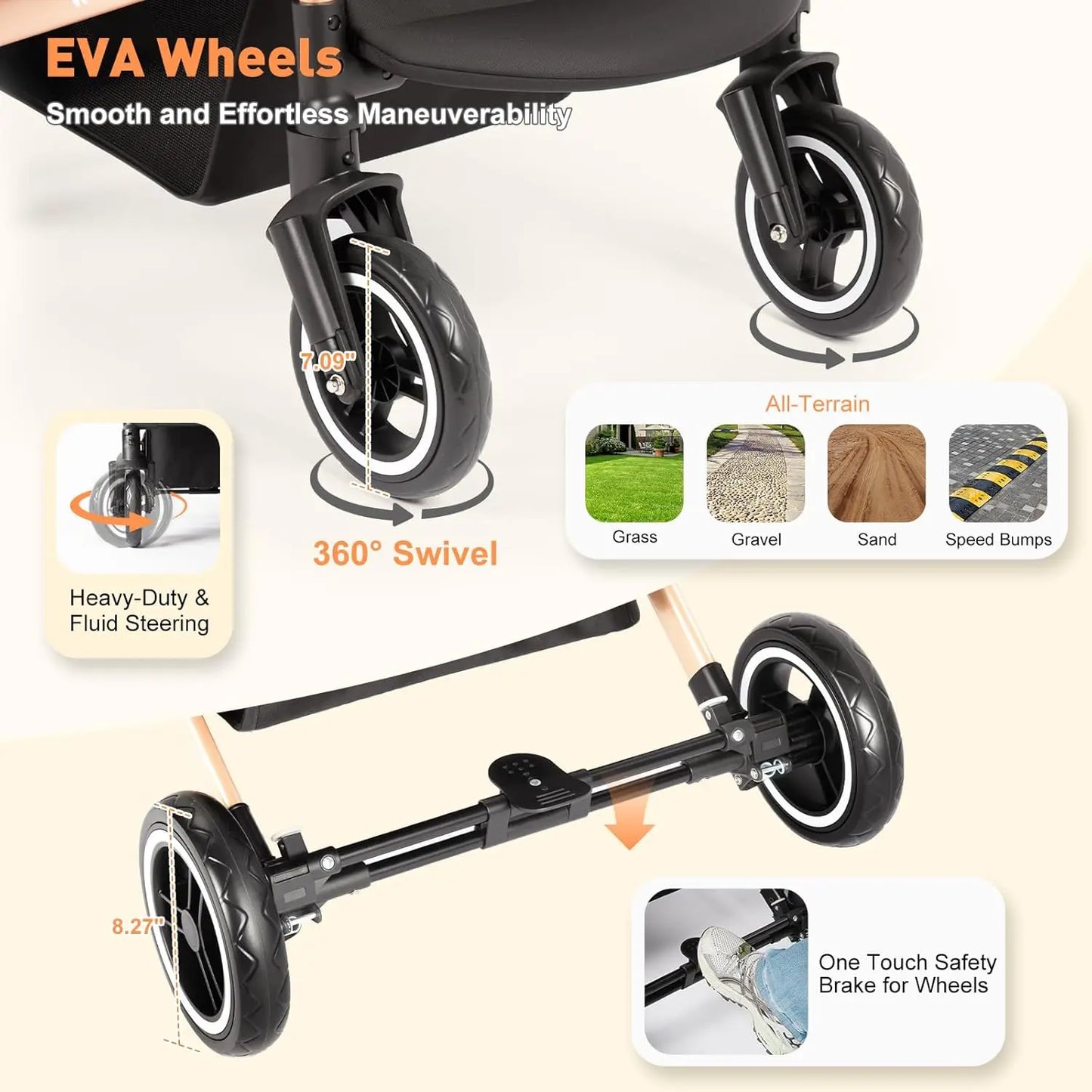 Waterproof Pet Stroller for Medium Dogs & Cats Up to 52 Lbs, Adjustable Handle & Canopy with Detachable Carrier