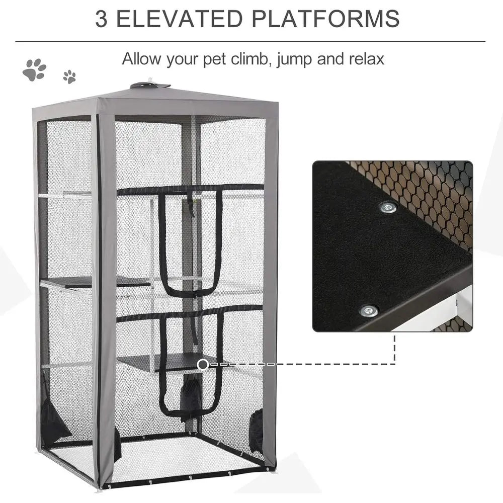 Outdoor Cat House Enclosure With Three Platforms And Steel Frame