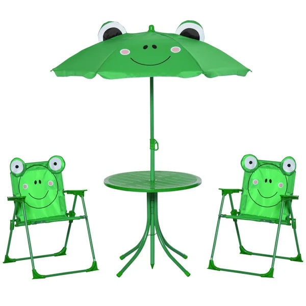 Cute Monkey Kids Patio Table Chair Set With Foldable Umbrella