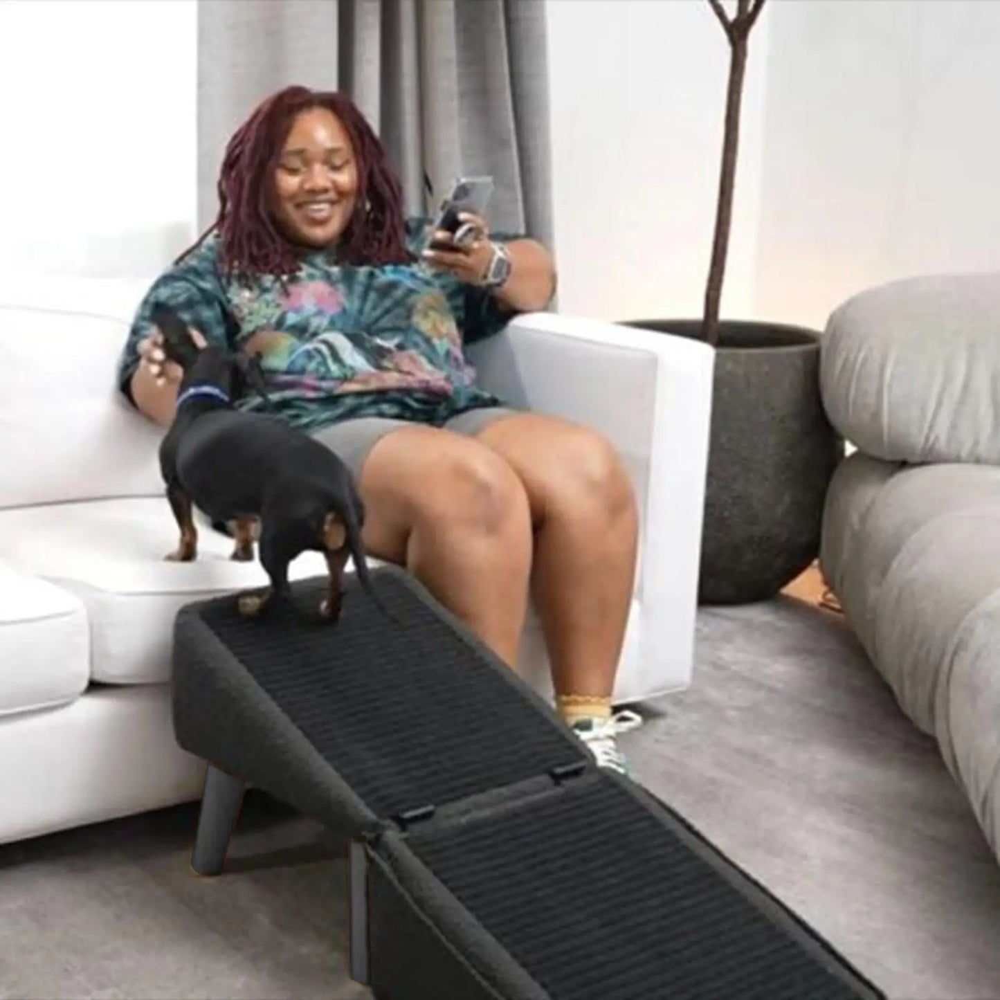 None Foldable Dog Ramp for Bed and Vehicle Stairs Non-Slip