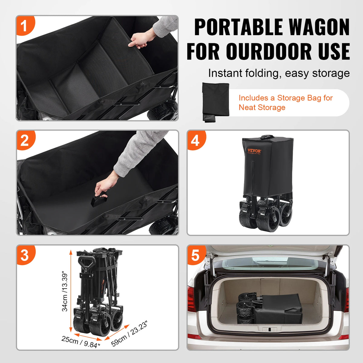 SucceBuy Collapsible All-Terrain Wagon With Drink Holders