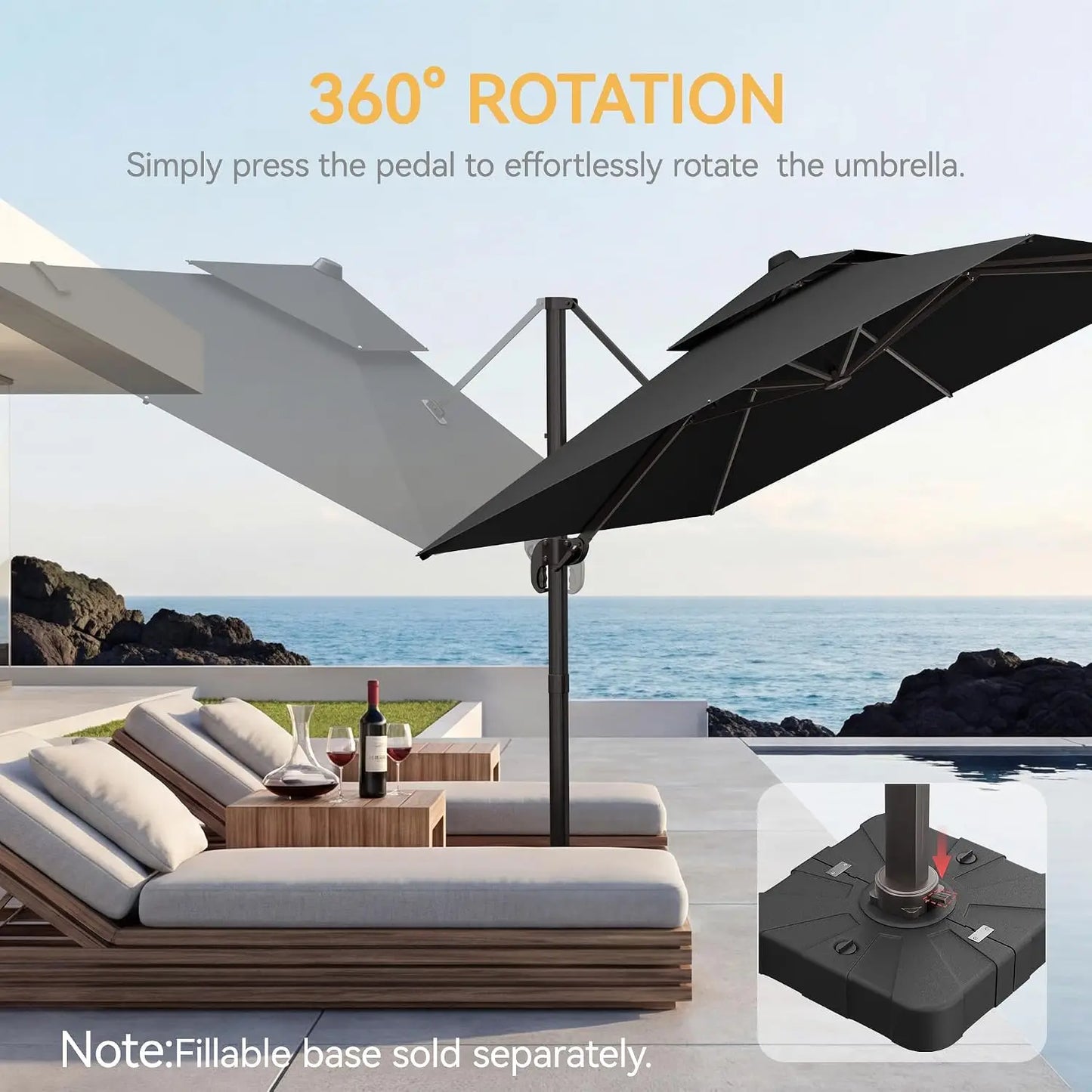 9'x12' Heavy Duty Double Top Rectangular 360° Rotatable Offset Cantilever Patio Umbrella, Customized