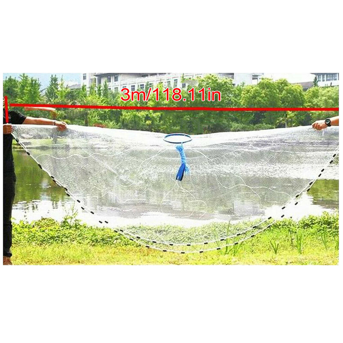 Dense Monofilament Hand Cast Fishing Net With Steel Sinkers