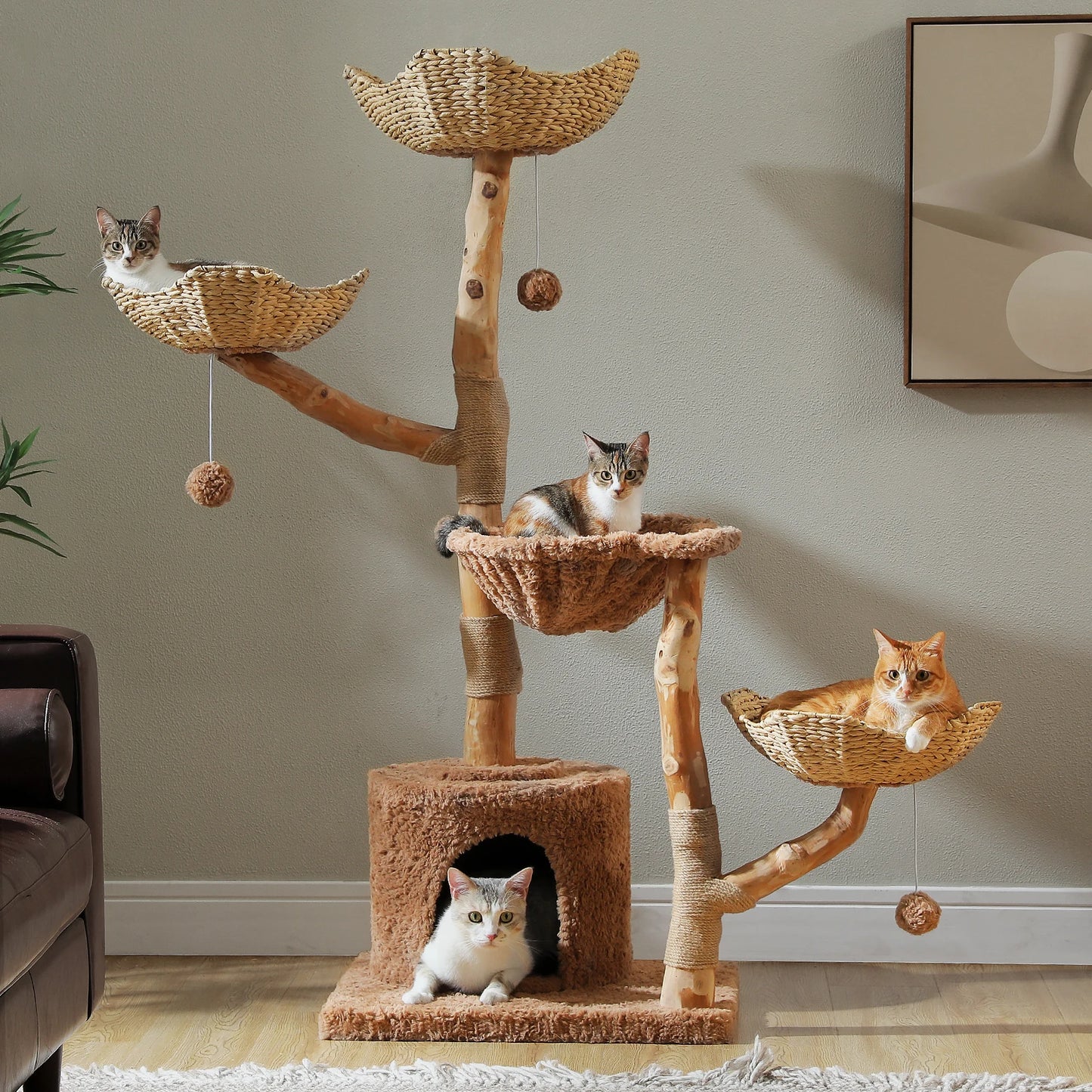 PAWZ Road Five Tier Cat Tree Tower With Sisal Posts And Wicker Bed