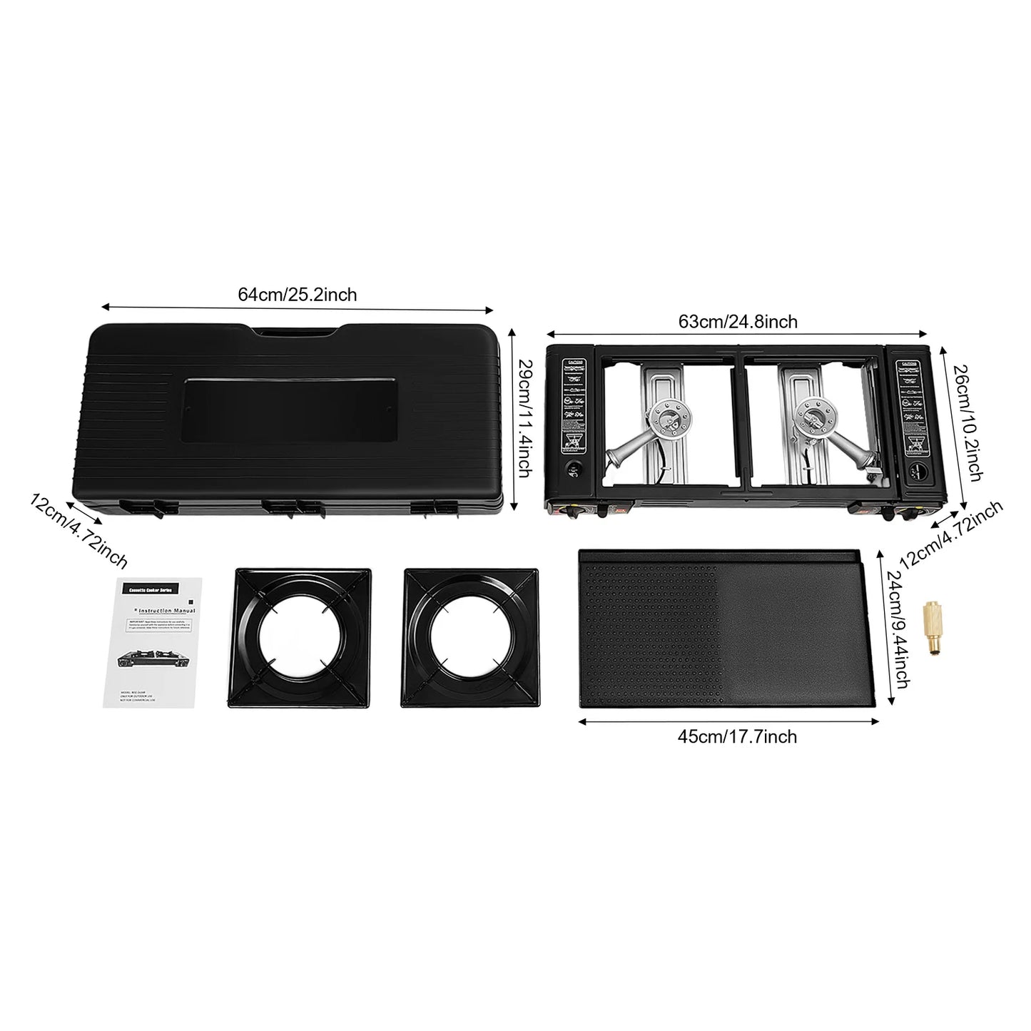Portable 2500W Camping Stove 2 Burners With Baking Tray And Case Butane LPG
