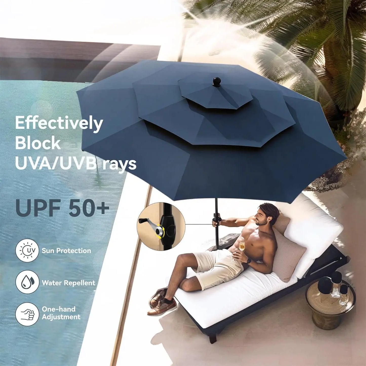 10ft Outdoor Patio Umbrellas for Outside, 3 Tier Vented Market Table Umbrella Windproof for Backyard, Deck, Customized