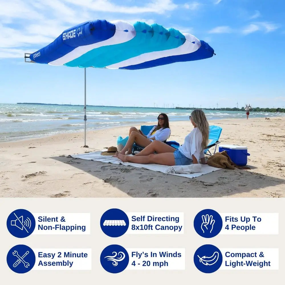 The Ultimate WindInflating Beach Shade Silent, NonFlapping Design, 8x10ft AutoDirecting Canopy LightWeight and Portable Easy 2