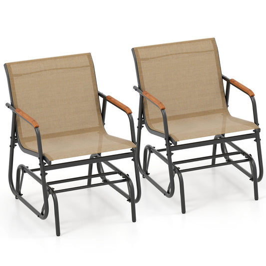 LIFEZEAL Patio Glider Chair Set With Teak Armrests And Breathable Fabric