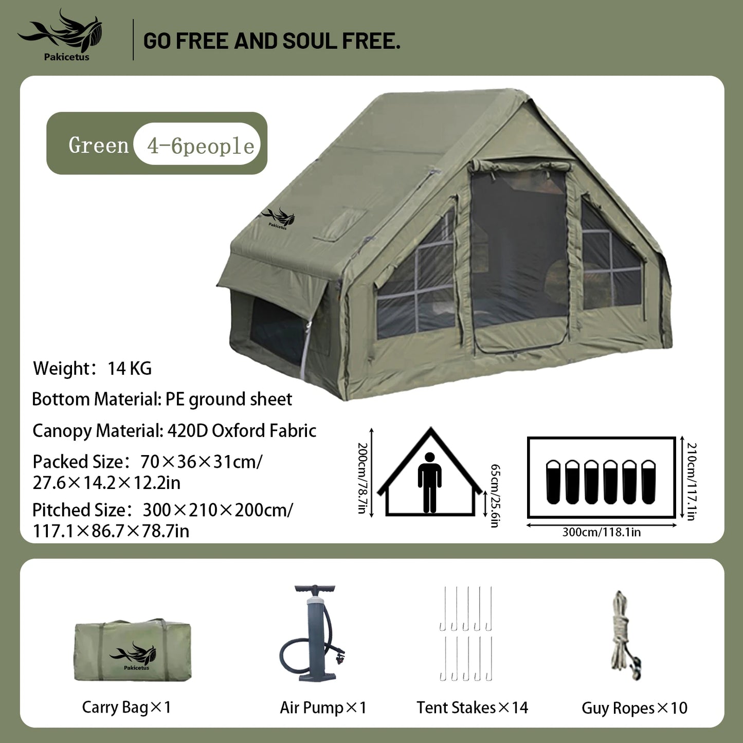 Pakicetus Quick Setup Inflatable Camping Tent Family Tent