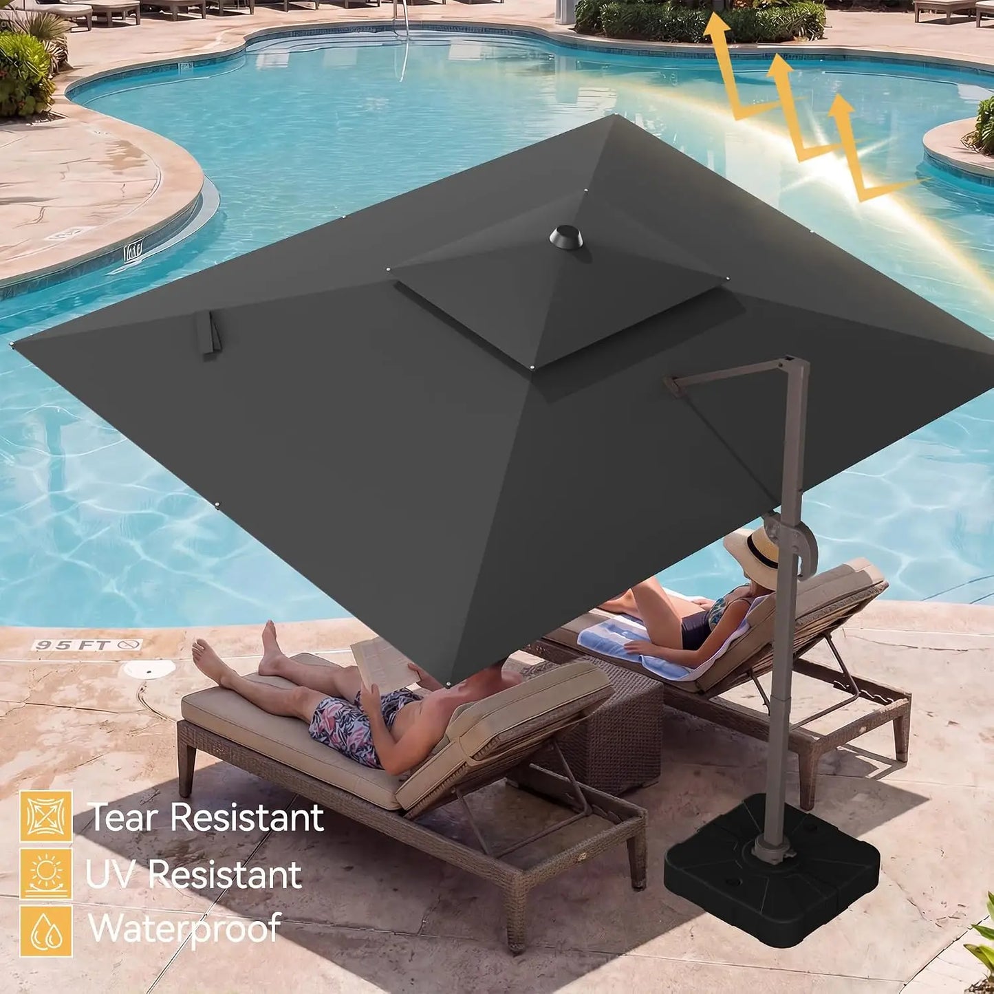 9'x12' Heavy Duty Double Top Rectangular 360° Rotatable Offset Cantilever Patio Umbrella, Customized
