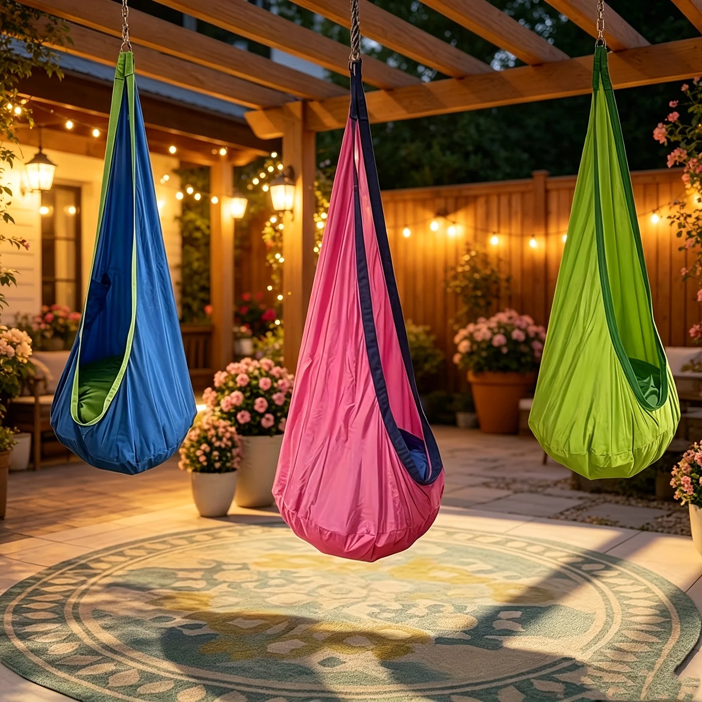 1-Pack of Indoor/Outdoor Hanging Hammock Chair Includes Inflatable Pillow And Cylinder, Storage Bag, Maximum Load Capacity of 264 Pounds, Includes Straps And Screws, Woven Nylon Fabric, No Batteries