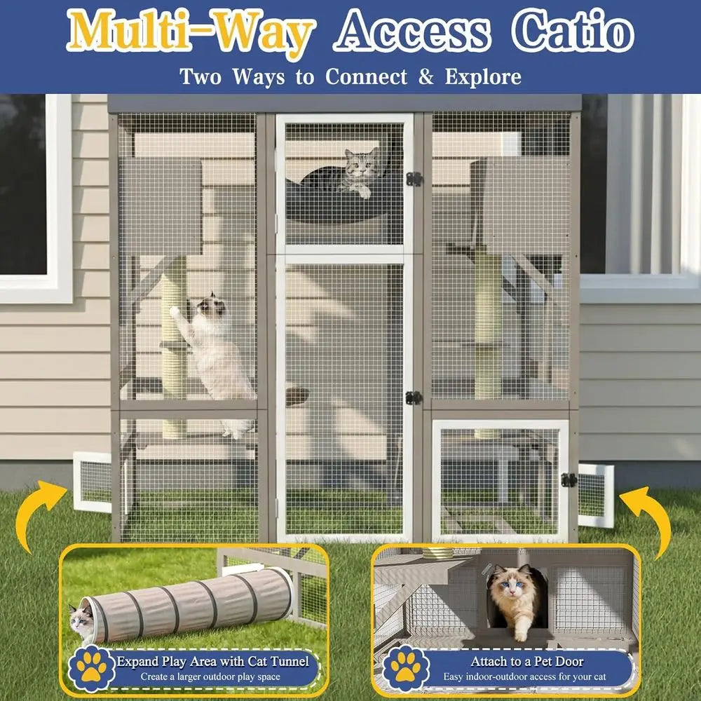Premium Catio Outdoor Cat Enclosure With Platforms And Hammock