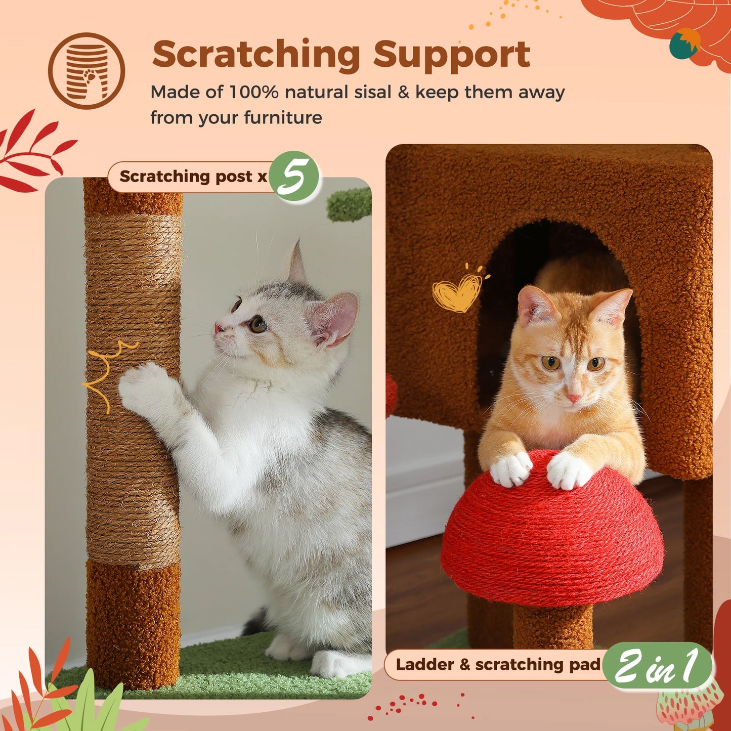 PETEPELA Cat Tree Floor To Ceiling Adjustable Tower With Hammock