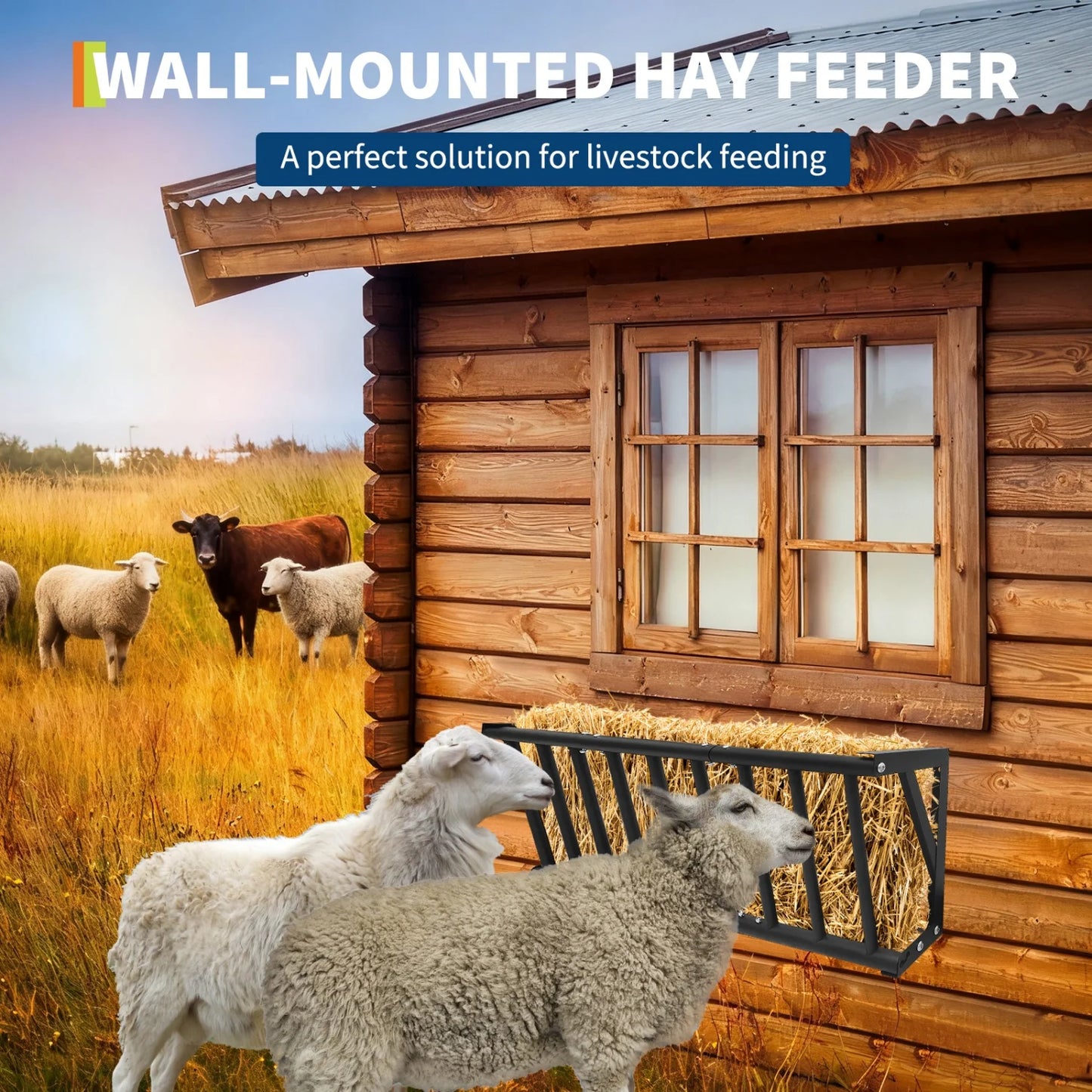 HiMISS Heavy Duty Wall Mount Hay Feeder Rack For Livestock