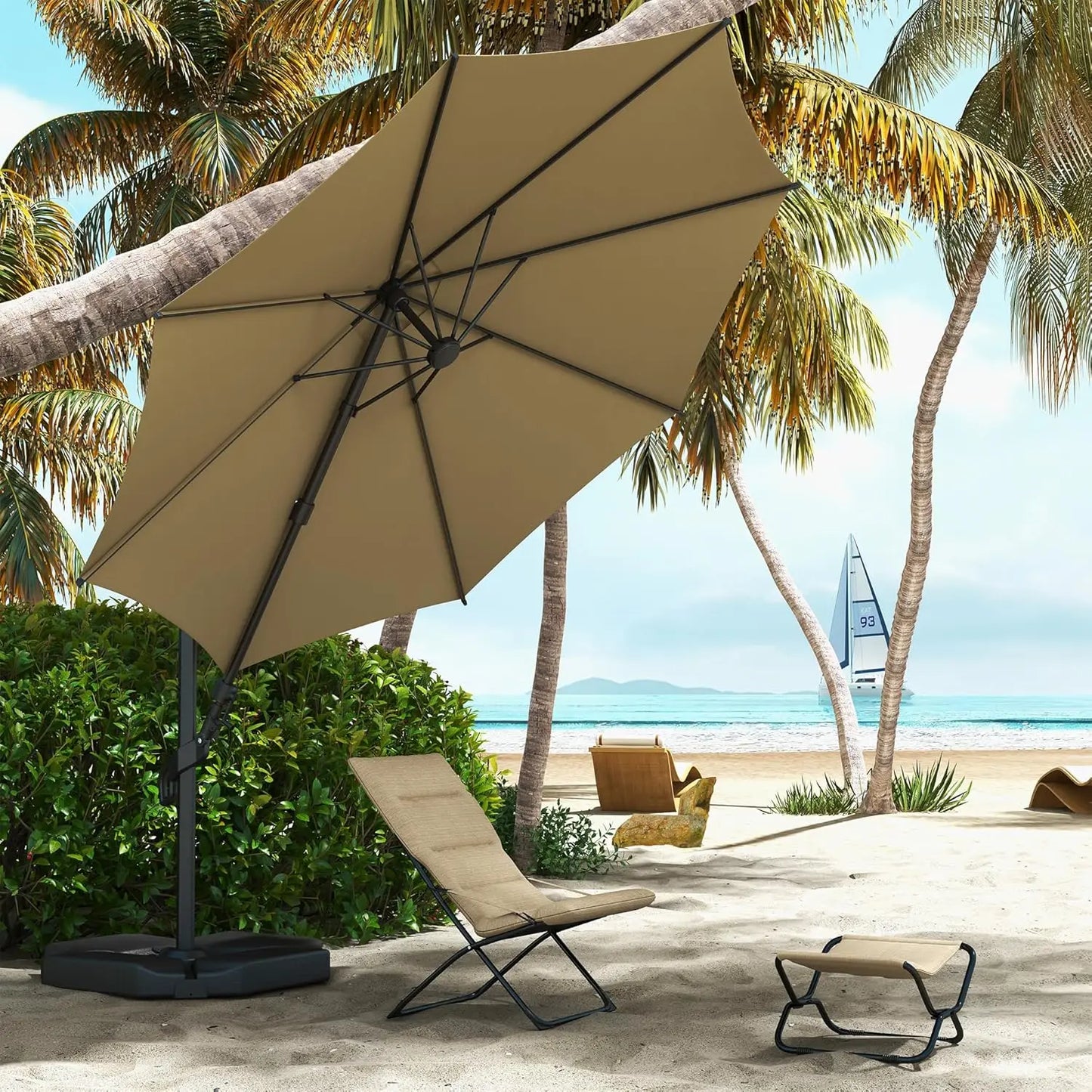 10FT Offset Cantilever Umbrella with 360° Rotation & Tilt UV 50+ 8 Ribs for Backyard Garden Deck Pool, Custom